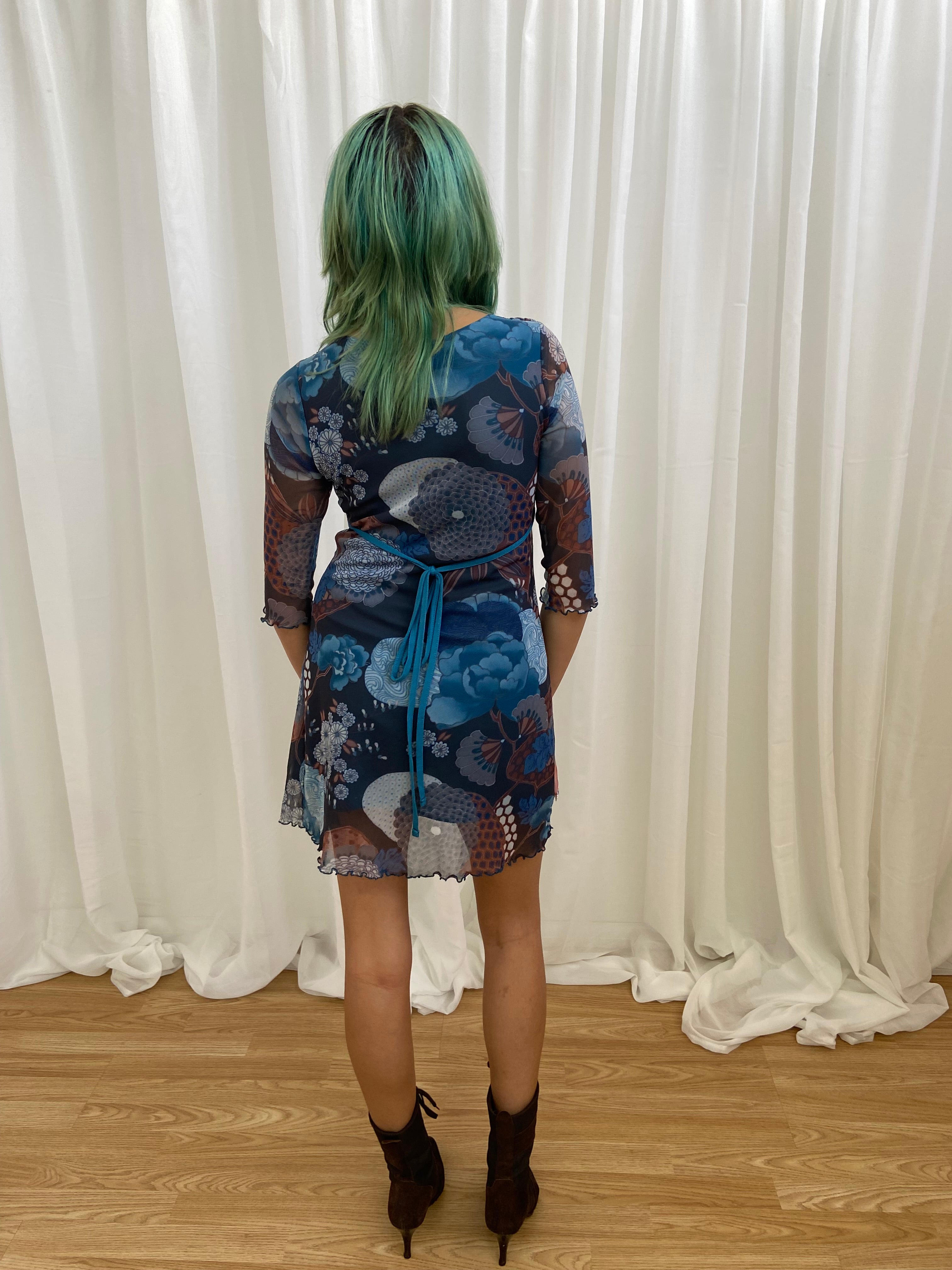 Vintage 00s Floral Mesh Dress - Size XS