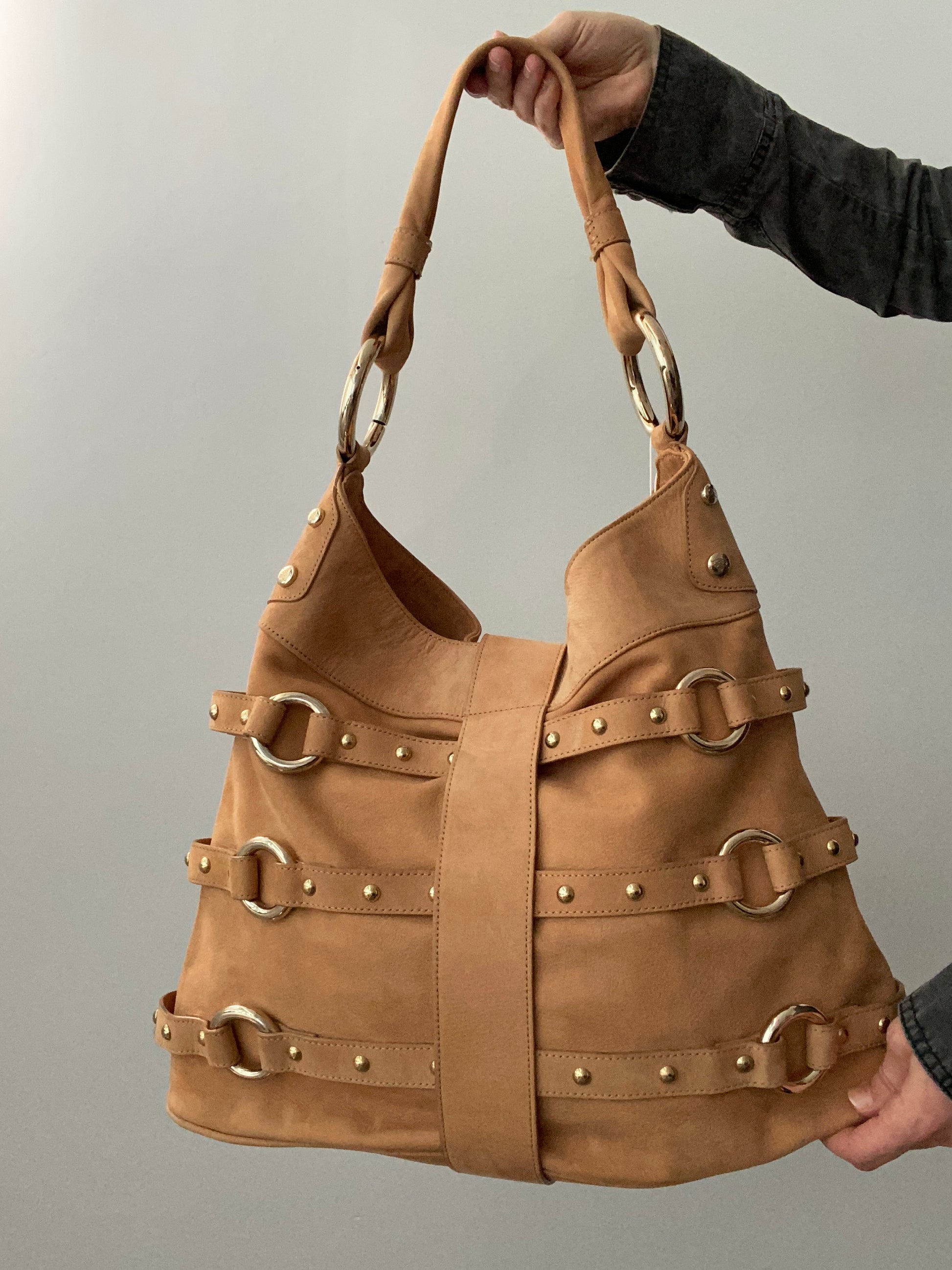 Blumarine Suede Slouchy Studded Buckle Bag - Funky Cat