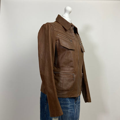 00s Brown Leather Jacket - Size M