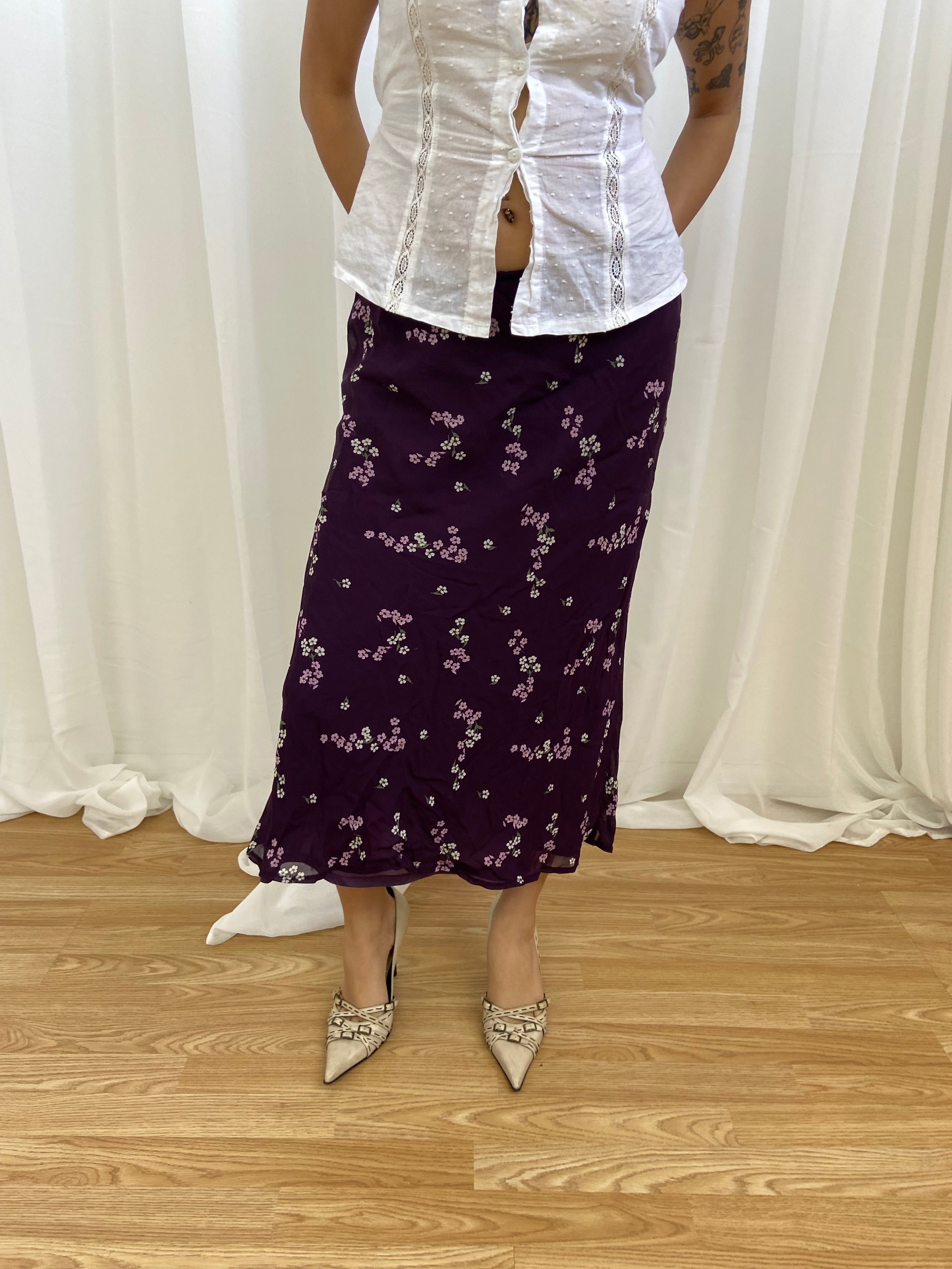 Vintage 00s Floral Mesh Skirt - Size S