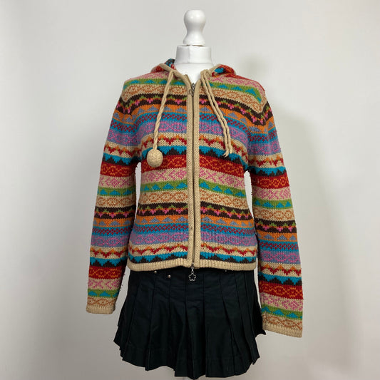 00s Multicoloured Striped Hoodie - Size M