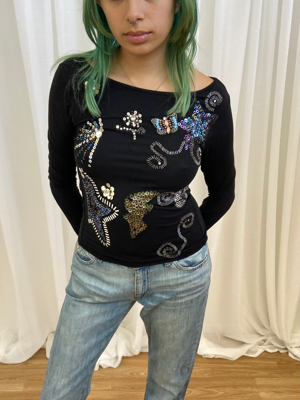 Vintage 00s Sequin Open Back Top - Size XS/S