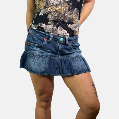 00s Denim Mini Skirt - Size M - Funky Cat