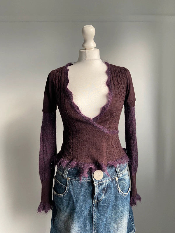 Vintage 00s Wrap Cardigan Whimsical - Size XS - Funky Cat