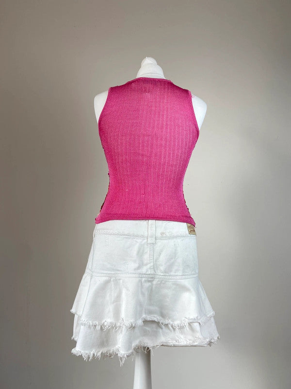00s Pink Sequinned Vest Top - Size S - Funky Cat