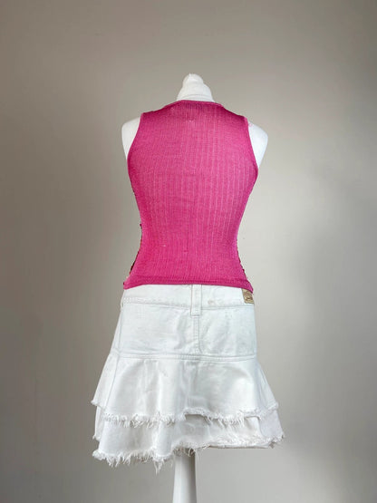00s Pink Sequinned Vest Top - Size S