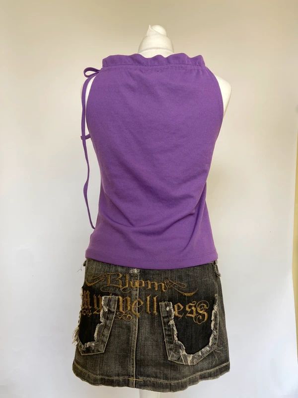 Vintage 00s Ruched Halter Neck Top - Size S
