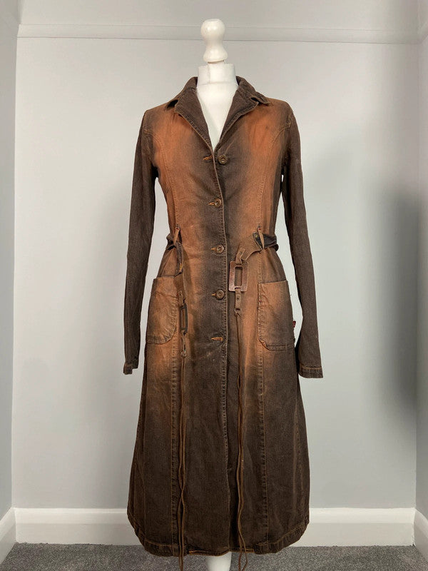 Vintage 00s Brown Denim Trench Coat - Size M - Funky Cat