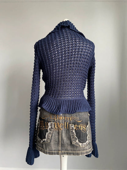 Vintage 00s Ruffled Knitted Cardigan - Size M - Funky Cat