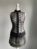 D&G Embroidered Mesh Top - Size S - Funky Cat
