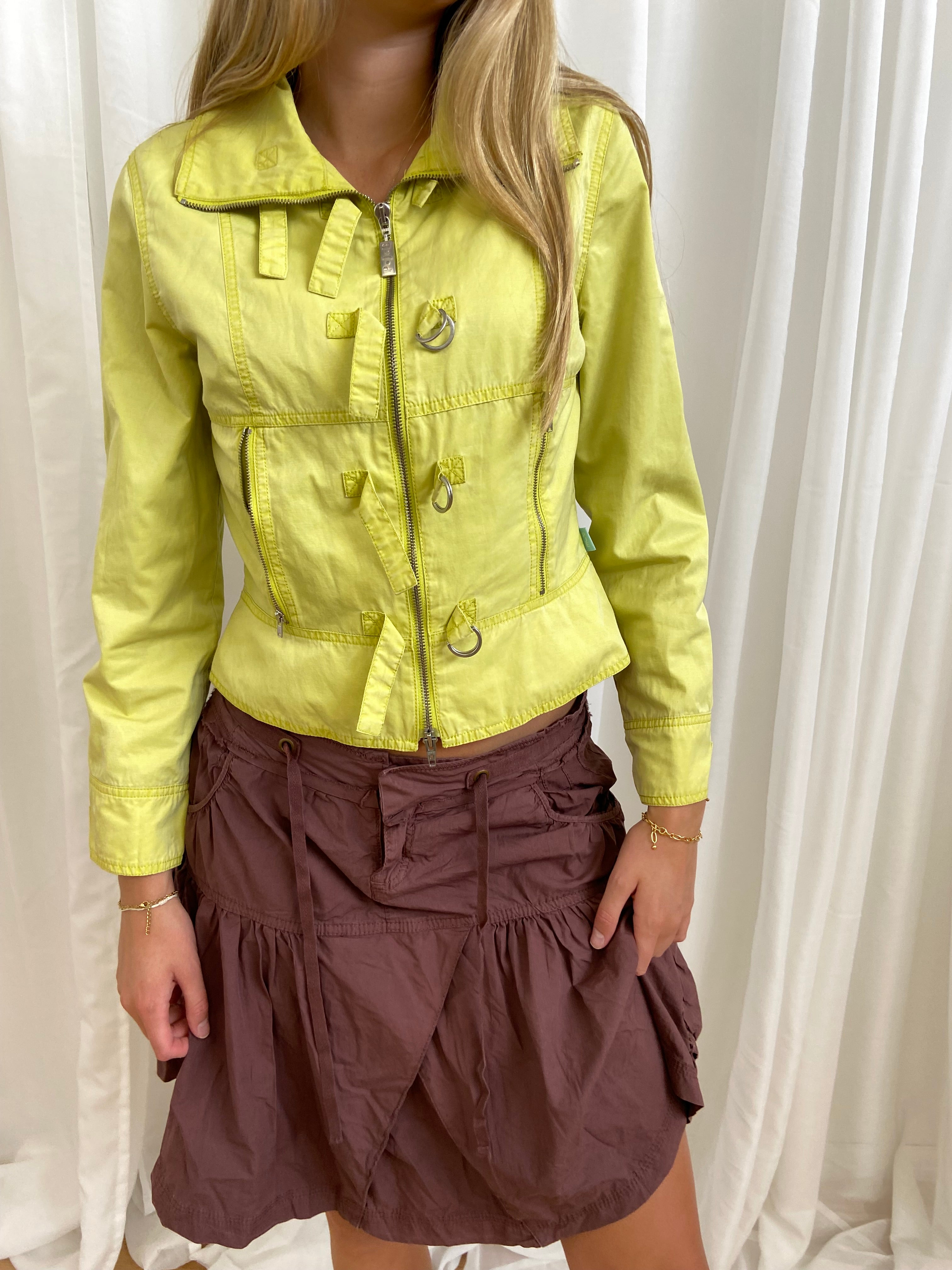 Vintage 00s Lime Green Buckle Jacket - Size XS/S