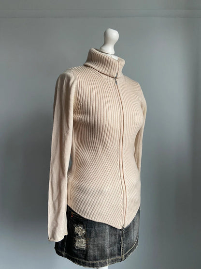 Vintage 00s Asymmetric Zip Up Ribbed Jumper - Size M - Funky Cat