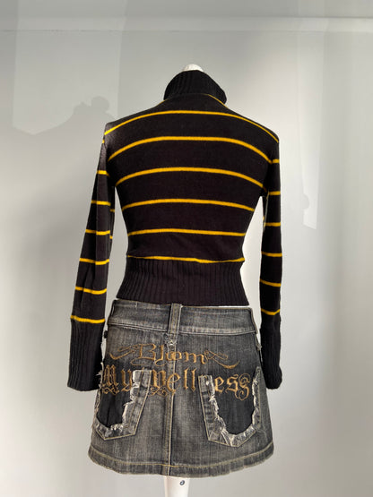 Vintage 00s Striped Zip Up Top - Size XS - Funky Cat