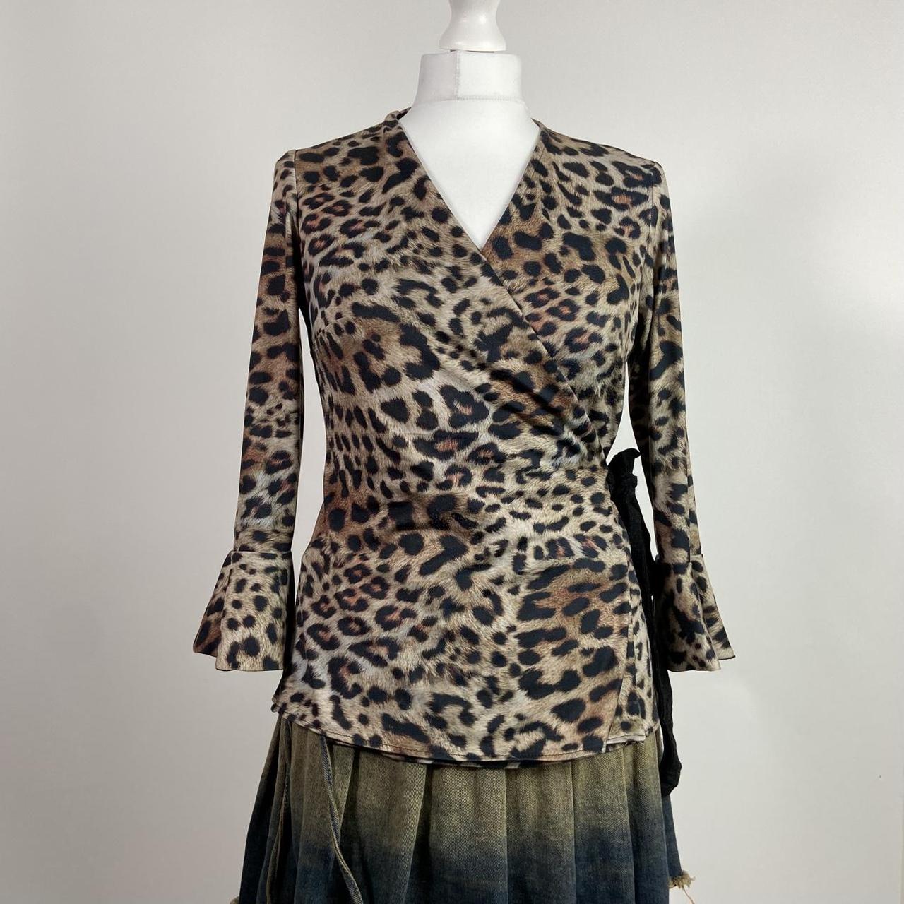 00s Leopard Print Wrap Top - Size M - Funky Cat