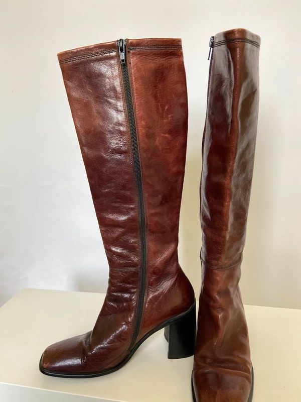 Vintage Boho Hippie Chunky Heel Boots - Size UK 6