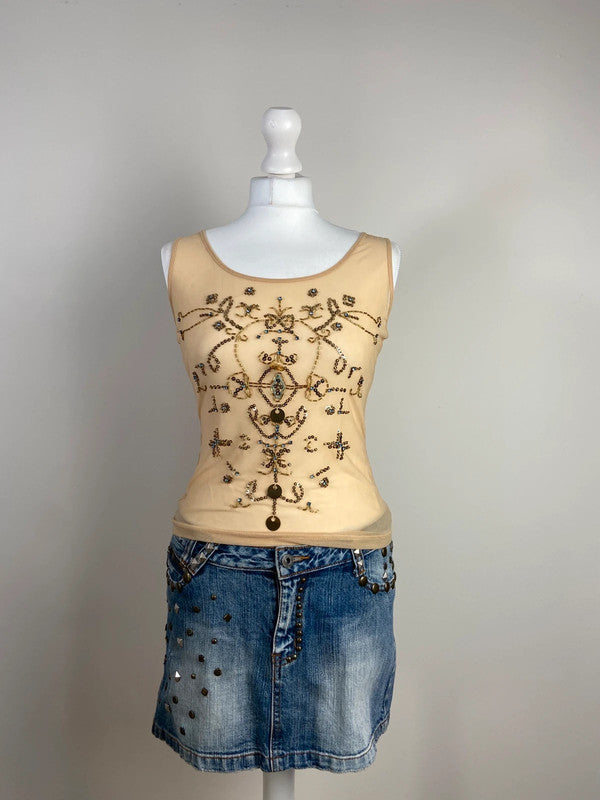 00s Embellished Beaded Top - Size S/M - Funky Cat