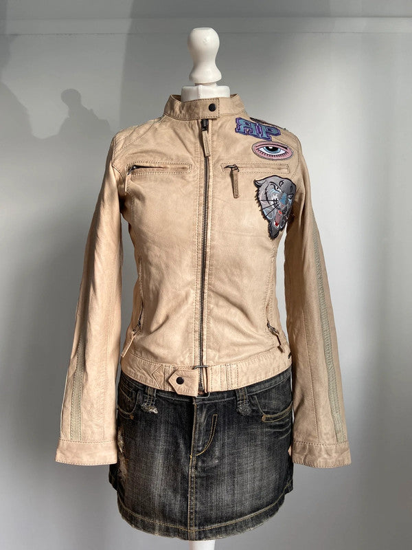 Vintage 00s Buckle Leather Jacket - Size XS/S - Funky Cat