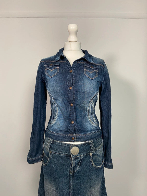Vintage 00s Denim Shirt - Size XS - Funky Cat
