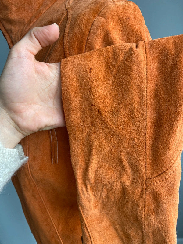 Vintage 00s Orange Suede Racer Jacket - Size L - Funky Cat