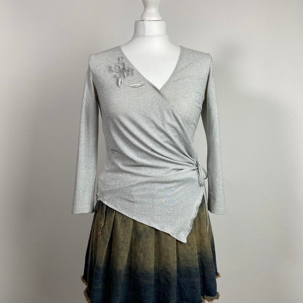 00s Silver Shimmery Top - Size S - Funky Cat