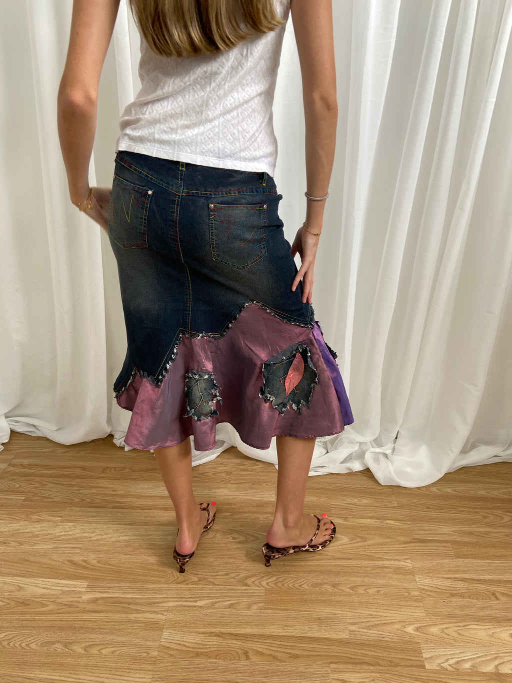Vintage 00s Iridescent Denim Skirt - Size UK 8