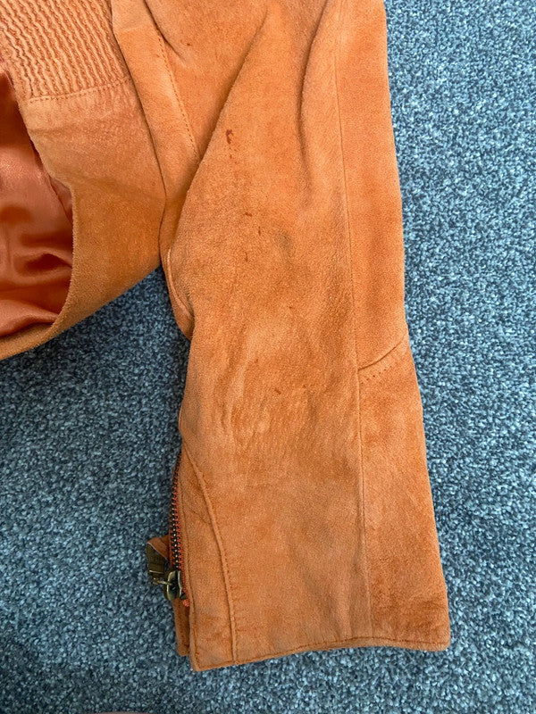 Vintage 00s Orange Suede Racer Jacket - Size L - Funky Cat