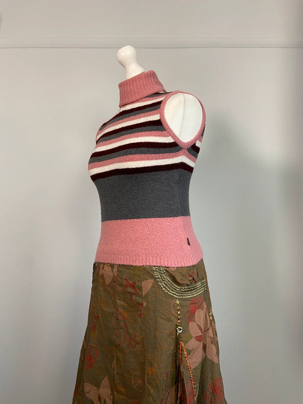 Vintage 00s Striped Vest Top - Size S - Funky Cat