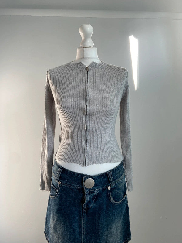 Vintage 00s Ribbed Cardigan - Size S - Funky Cat