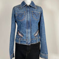 00s Embellished Denim Racer Jacket - Size S - Funky Cat