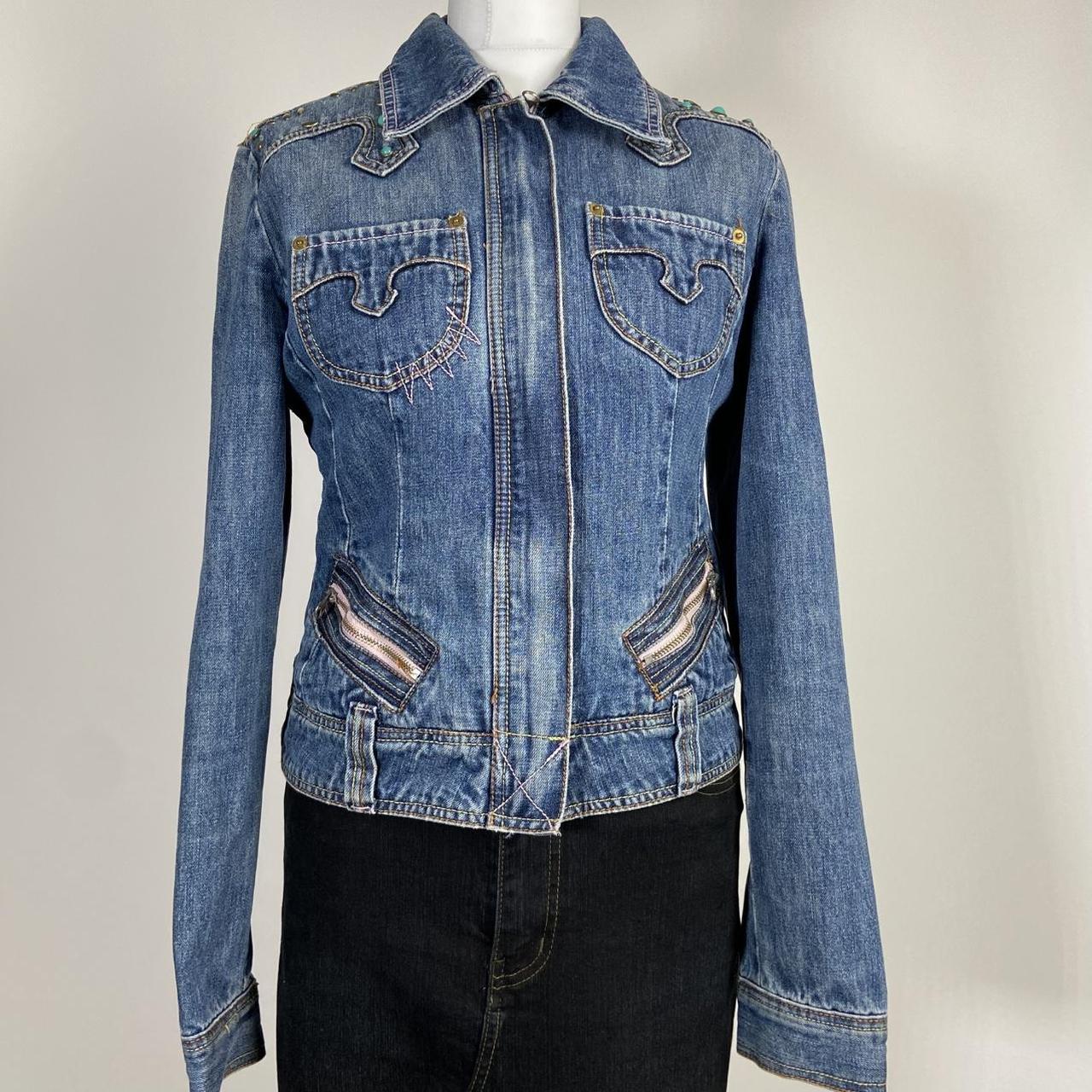 00s Embellished Denim Racer Jacket - Size S - Funky Cat