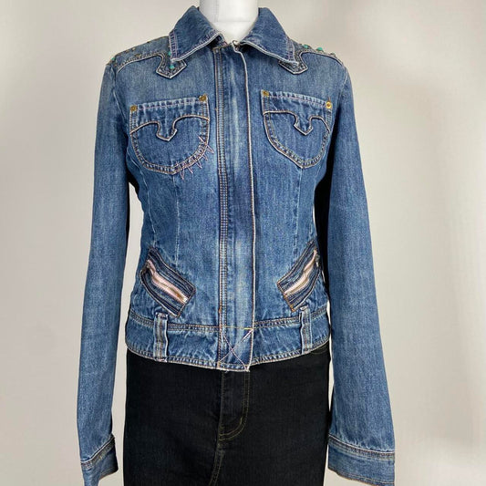 00s Embellished Denim Racer Jacket - Size S