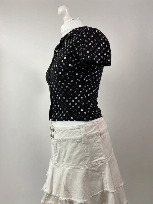 90s Floral Fitted Short Sleeve Shirt - Size XS/S