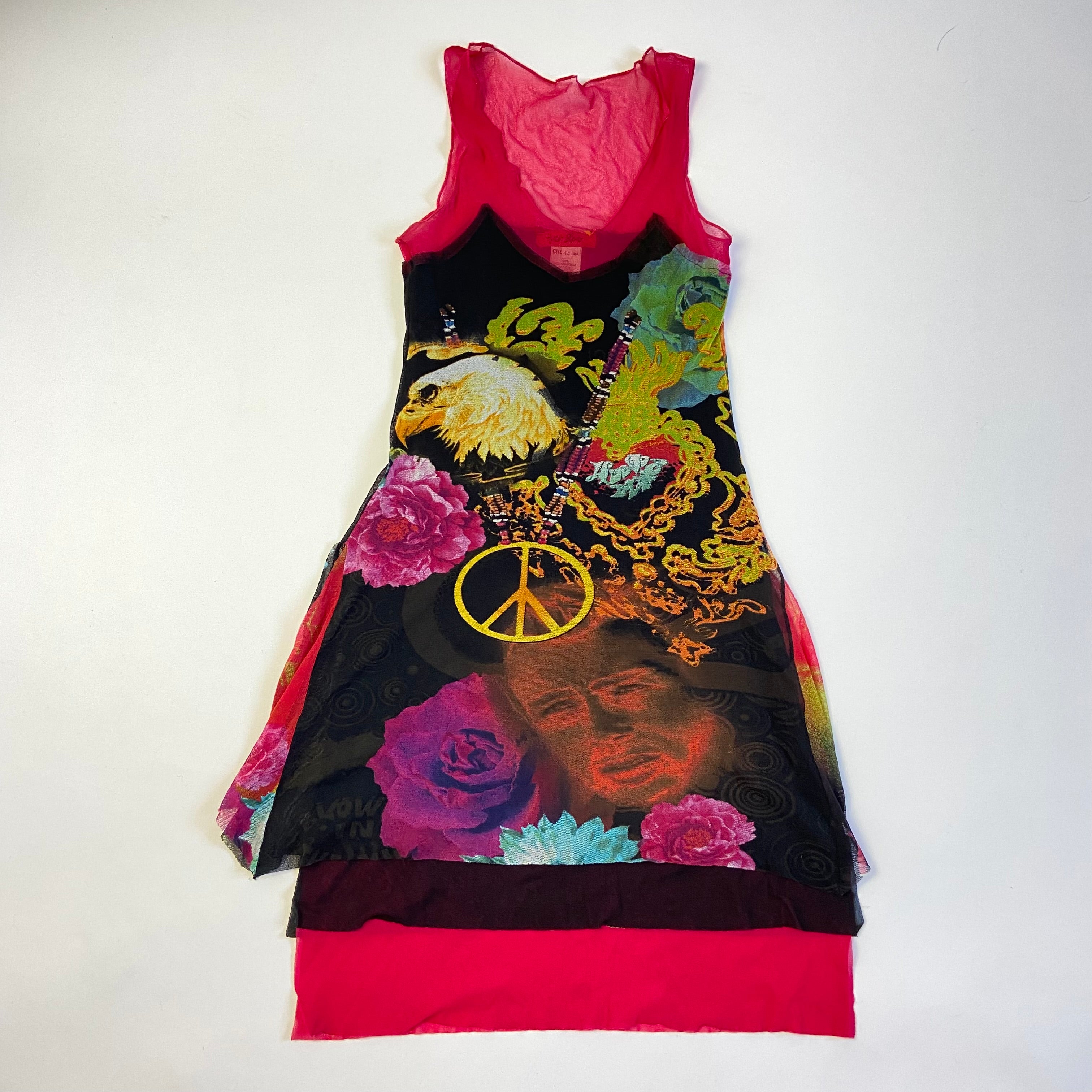 00s Mesh Graphic Print Dress - Size S - Funky Cat