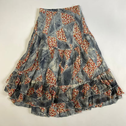 00s Patchwork Printed Ruffled Skirt - Size S/M