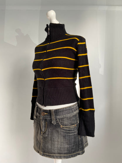 Vintage 00s Striped Zip Up Top - Size XS - Funky Cat