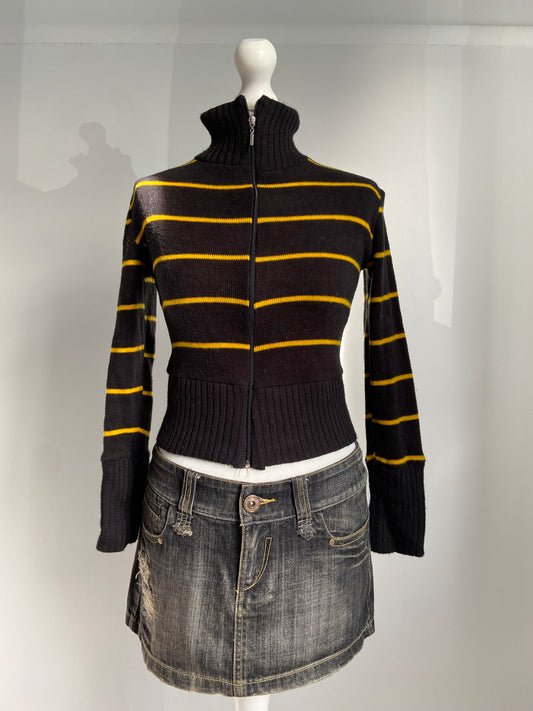 Vintage 00s Striped Zip Up Top - Size XS - Funky Cat