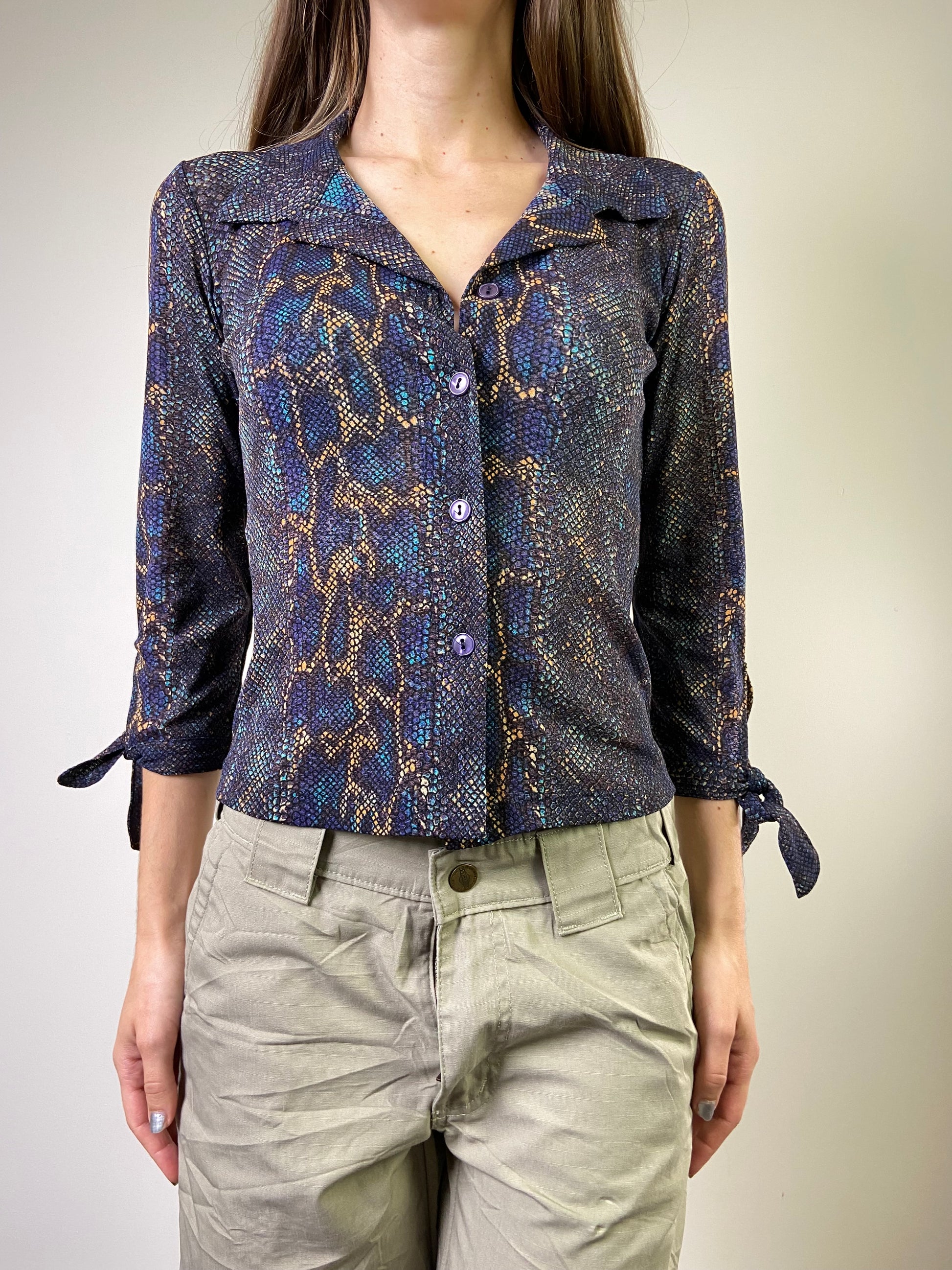 00's Snake Print Mesh Shirt - Size XS/S - Funky Cat