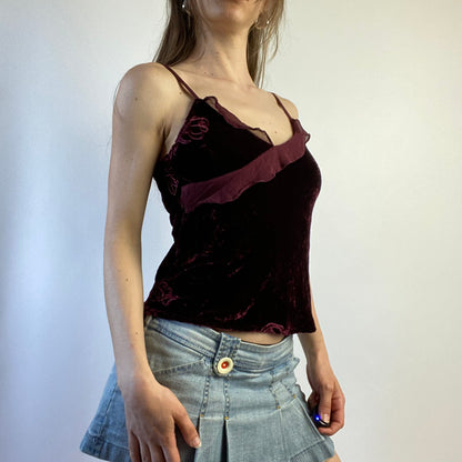 00s Ruffled Velvet Cami Top - Size XS