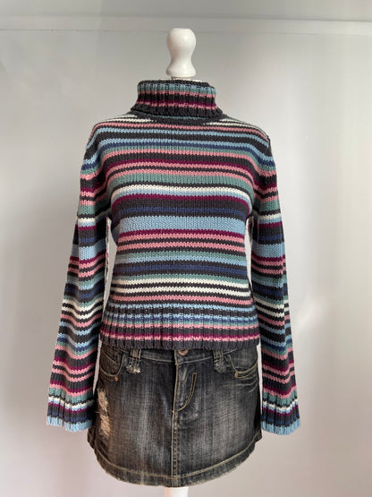 Vintage 00s Stripey Jumper - Size M - Funky Cat