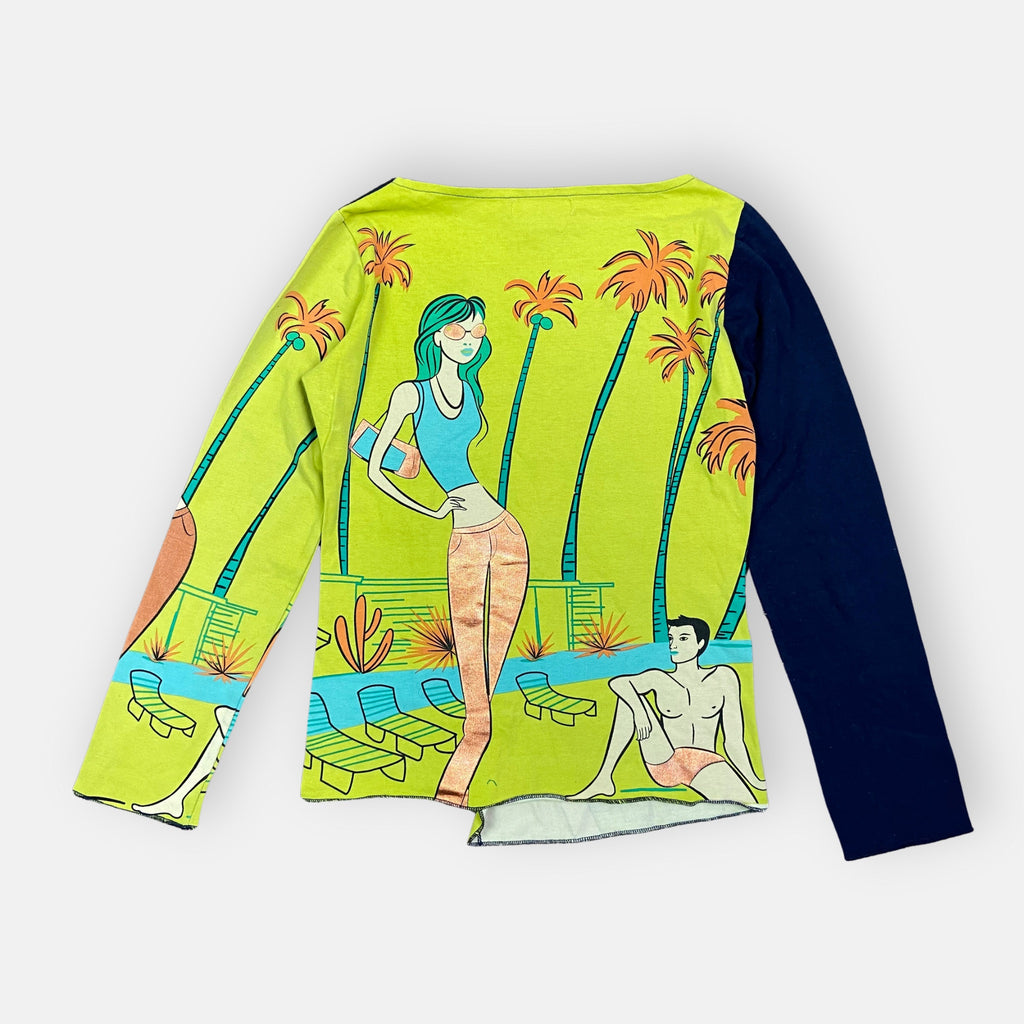 00s Custo Barcelona Asymmetric Graphic Top - Size S - Funky Cat
