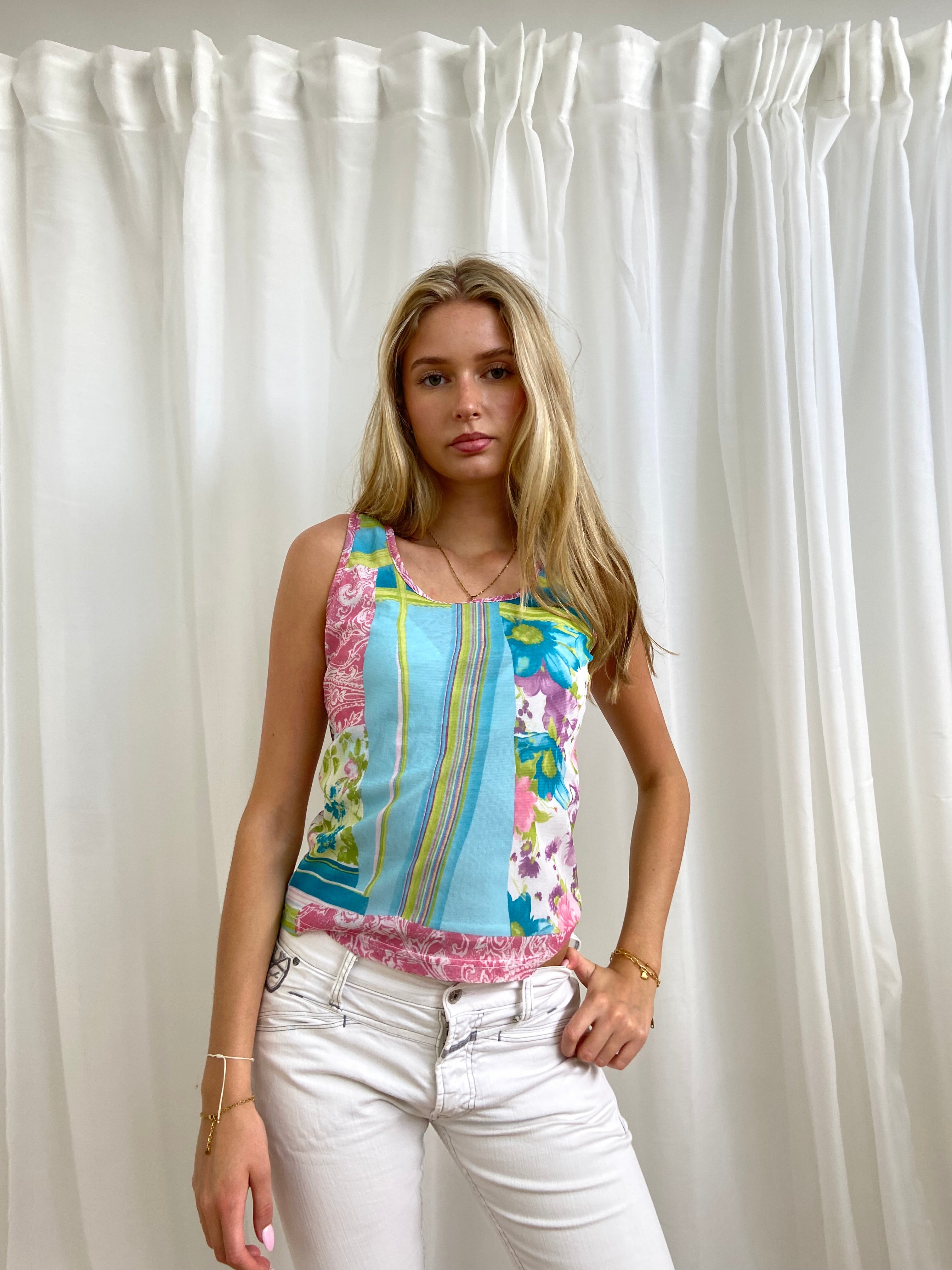 Blumarine Graphic Print Mesh Vest Top - Size S/M - Funky Cat
