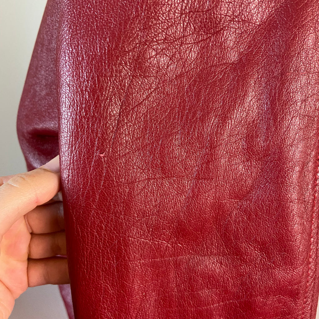 00s Burgundy Leather Jacket - Size S - Funky Cat