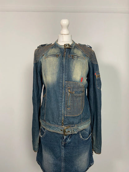 Vintage Denim Racer Jacket - Size L