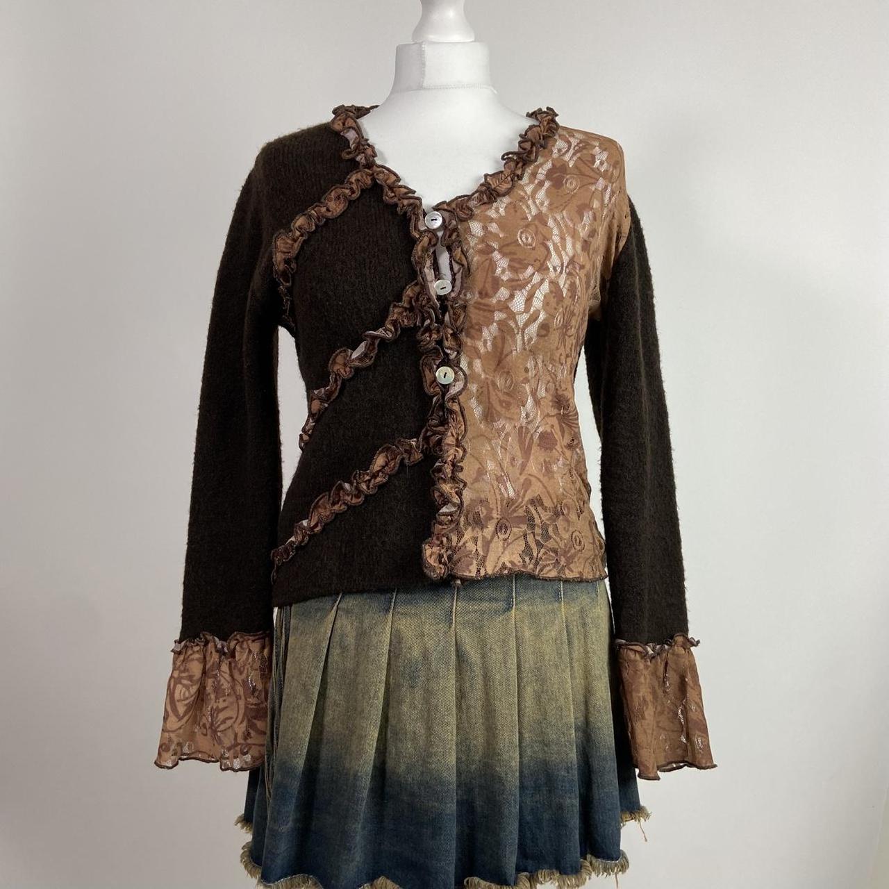 00s Brown Lace Knit Cardigan - Size L