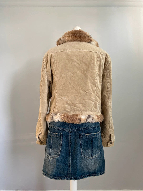 Vintage 00s Faux Fur Trim Jacket - Size L - Funky Cat
