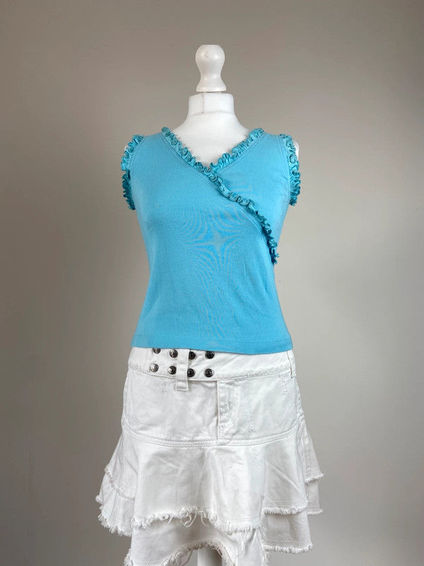 90s Ruffled Vest Top - Size M - Funky Cat