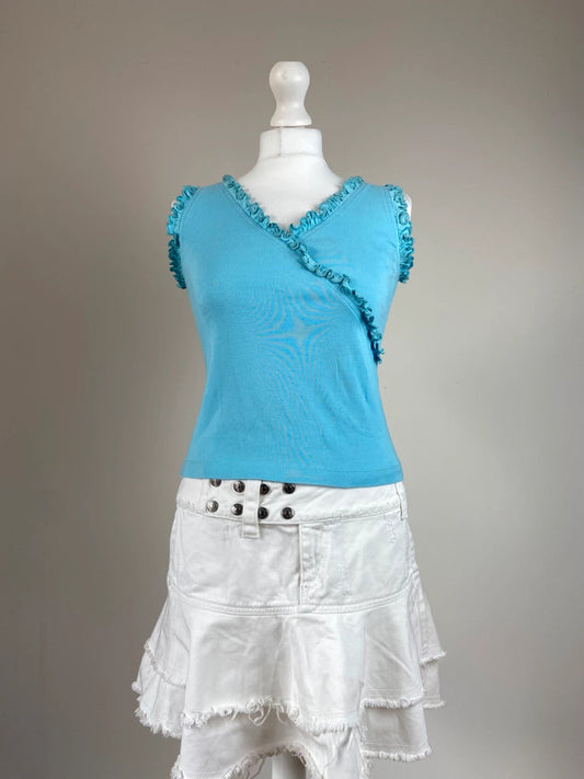 90s Ruffled Vest Top - Size M