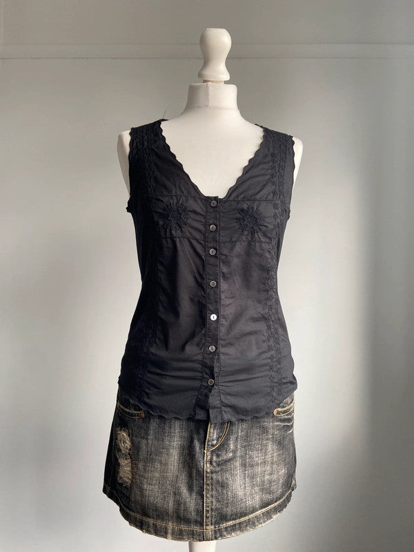Marithé Francois Girbaud Embroidered Vest - Size S - Funky Cat