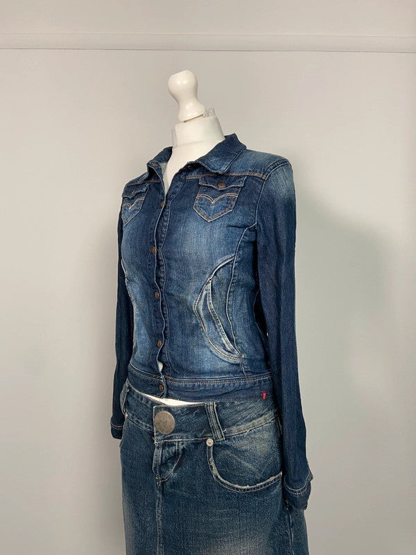 Vintage 00s Denim Shirt - Size XS - Funky Cat