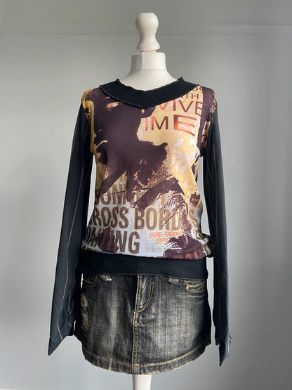 Cop Copine Graphic Print Mesh Top - Size M/L
